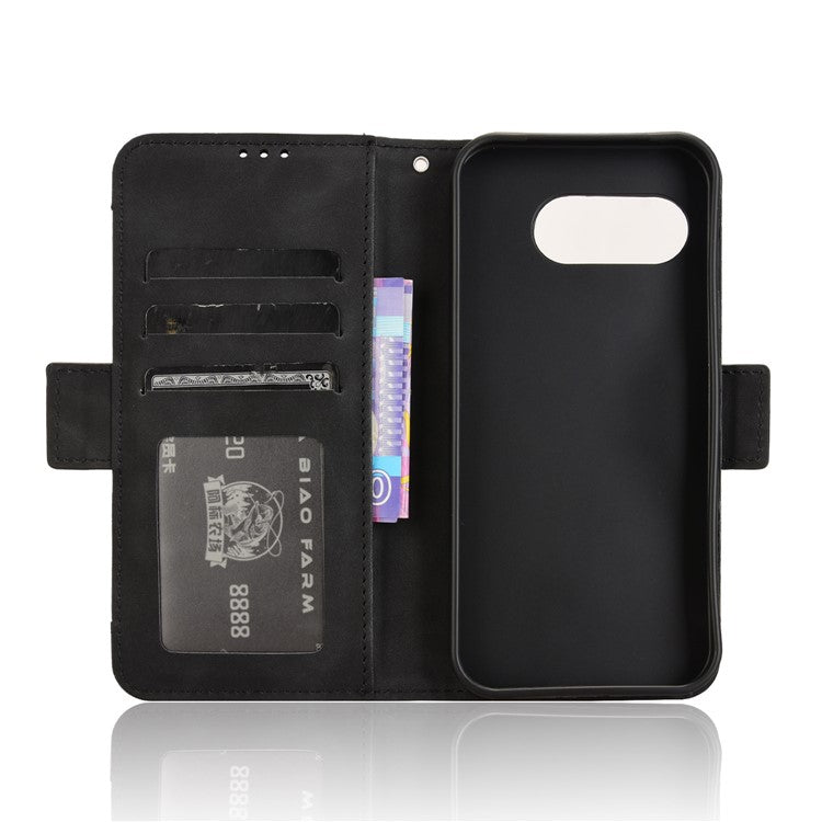 For Google Pixel 9a Leather Case Phone Wallet Cover with Multiple Card Slots - Black