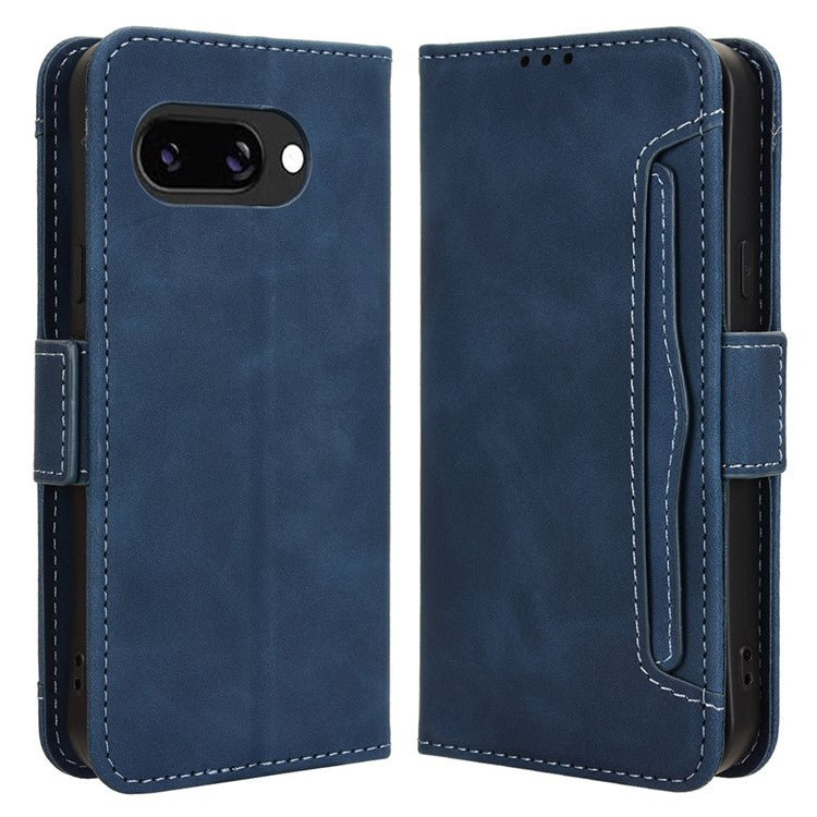 For Google Pixel 9a Leather Case Phone Wallet Cover with Multiple Card Slots - Blue