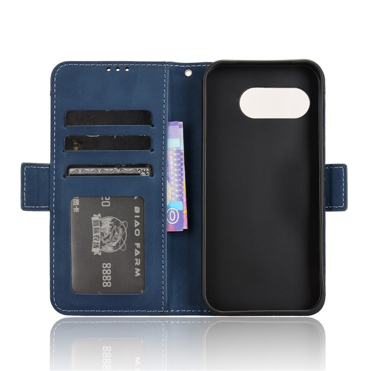 For Google Pixel 9a Leather Case Phone Wallet Cover with Multiple Card Slots - Blue