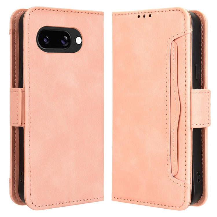 For Google Pixel 9a Leather Case Phone Wallet Cover with Multiple Card Slots - Pink