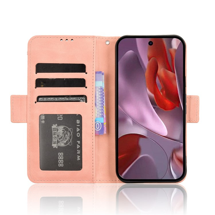 For Google Pixel 9a Leather Case Phone Wallet Cover with Multiple Card Slots - Pink