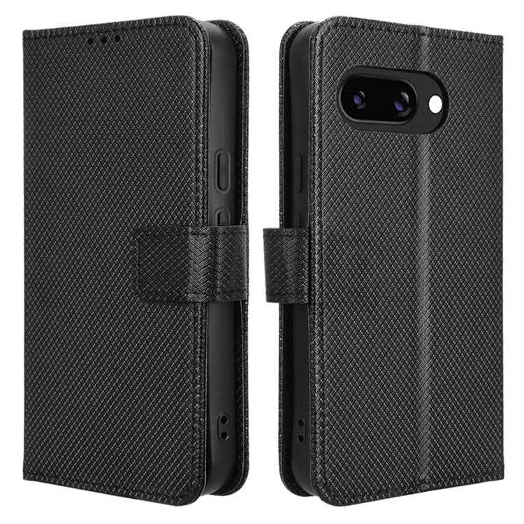 For Google Pixel 9a Case PU Leather Diamond Texture Wallet Phone Cover - Black