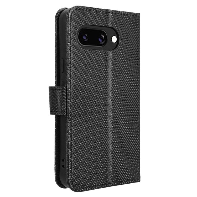 For Google Pixel 9a Case PU Leather Diamond Texture Wallet Phone Cover - Black