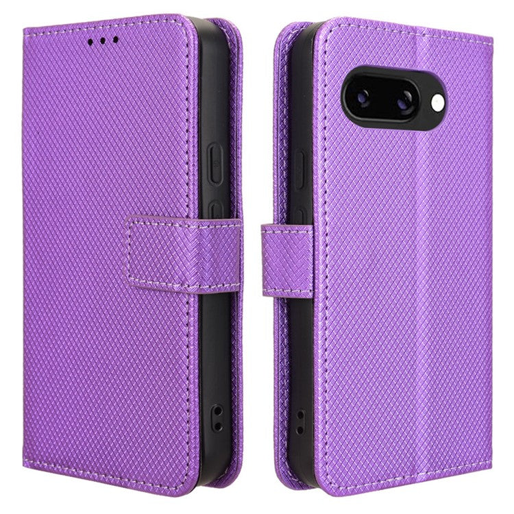 For Google Pixel 9a Case PU Leather Diamond Texture Wallet Phone Cover - Purple