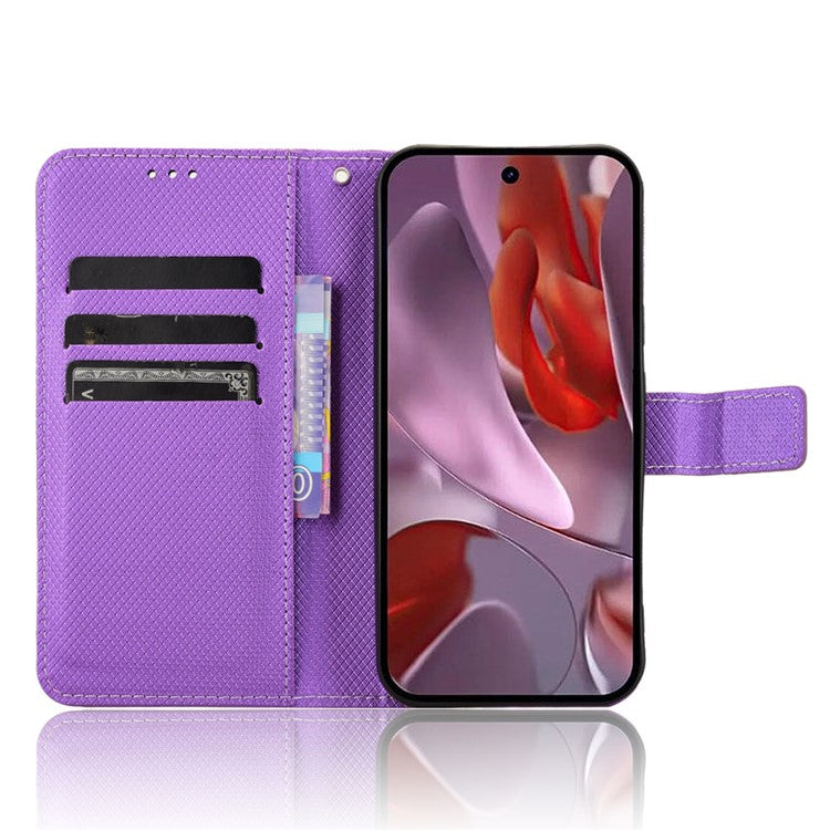 For Google Pixel 9a Case PU Leather Diamond Texture Wallet Phone Cover - Purple