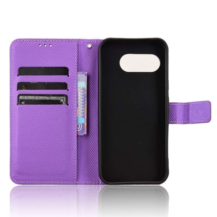 For Google Pixel 9a Case PU Leather Diamond Texture Wallet Phone Cover - Purple