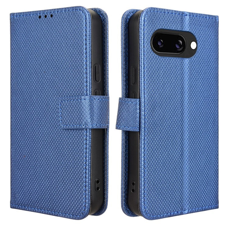 For Google Pixel 9a Case PU Leather Diamond Texture Wallet Phone Cover - Blue