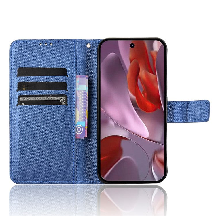 For Google Pixel 9a Case PU Leather Diamond Texture Wallet Phone Cover - Blue