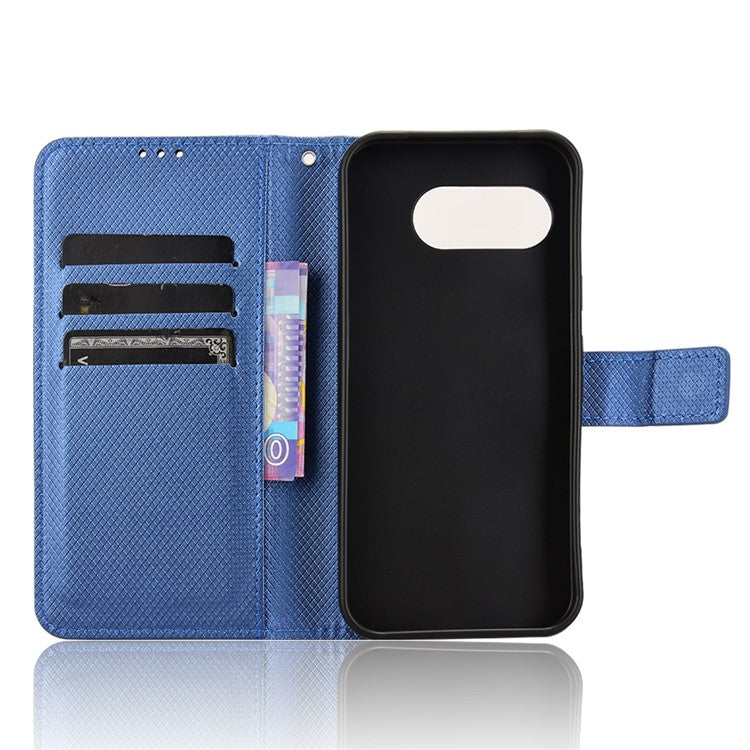 For Google Pixel 9a Case PU Leather Diamond Texture Wallet Phone Cover - Blue