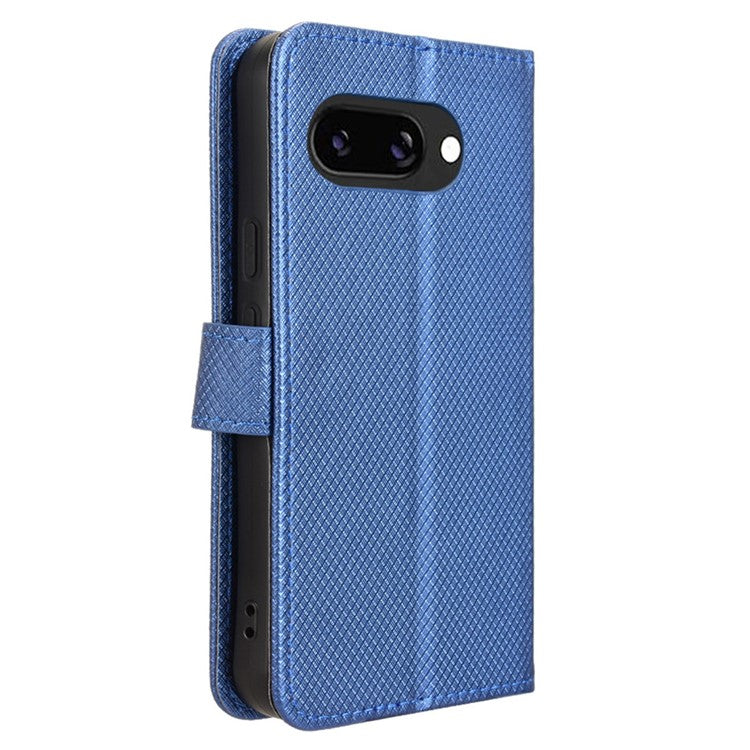 For Google Pixel 9a Case PU Leather Diamond Texture Wallet Phone Cover - Blue