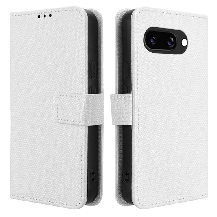 For Google Pixel 9a Case PU Leather Diamond Texture Wallet Phone Cover - White