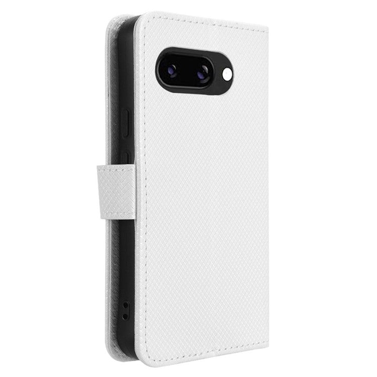 For Google Pixel 9a Case PU Leather Diamond Texture Wallet Phone Cover - White