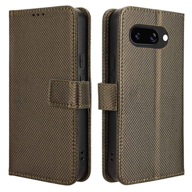 For Google Pixel 9a Case PU Leather Diamond Texture Wallet Phone Cover - Brown