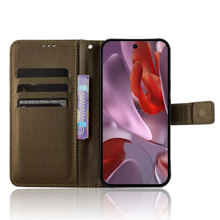 For Google Pixel 9a Case PU Leather Diamond Texture Wallet Phone Cover - Brown