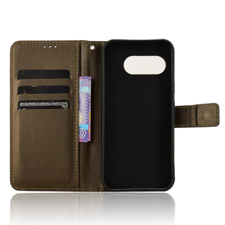 For Google Pixel 9a Case PU Leather Diamond Texture Wallet Phone Cover - Brown