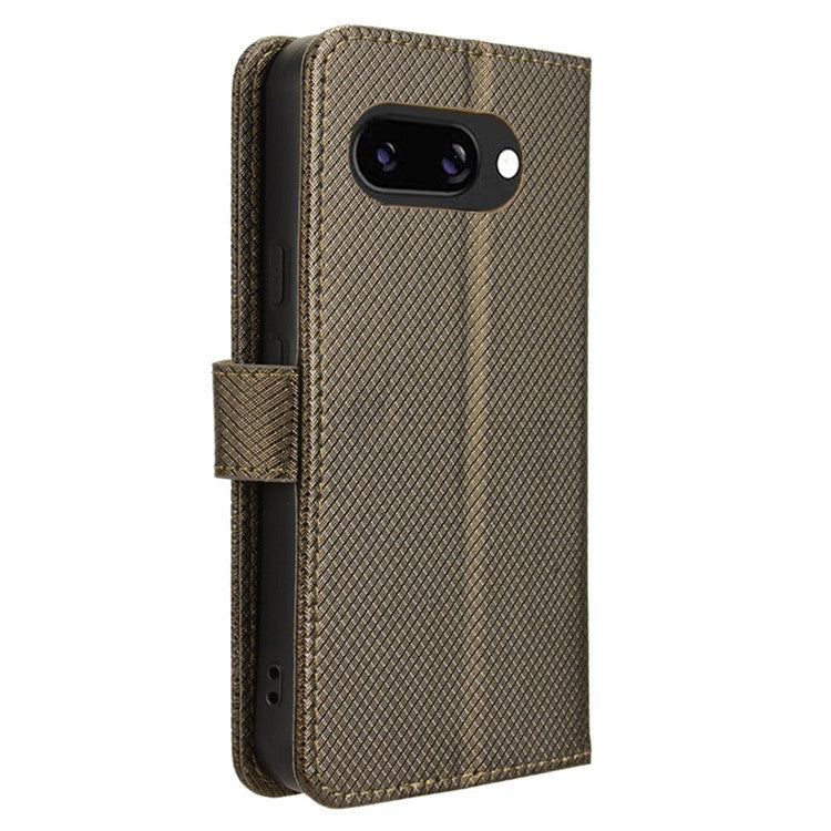 For Google Pixel 9a Case PU Leather Diamond Texture Wallet Phone Cover - Brown