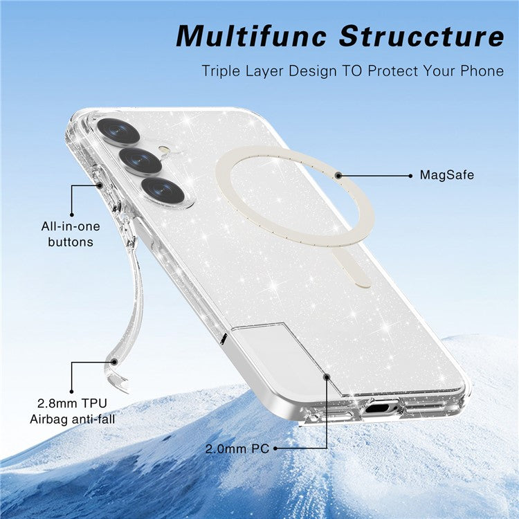 For Samsung Galaxy S25 Case Compatible with MagSafe Shockproof TPU+PC Glitter Back Cover