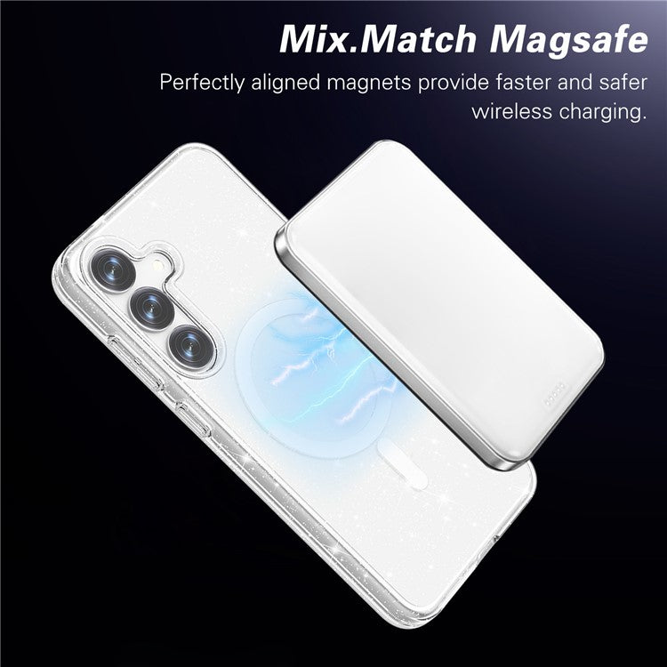 For Samsung Galaxy S25 Case Compatible with MagSafe Shockproof TPU+PC Glitter Back Cover