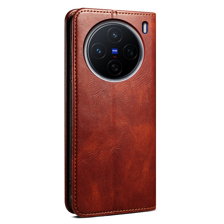 For vivo X200 5G Case Crazy Horse Texture Waxy Leather Wallet Stand Phone Cover - Brown