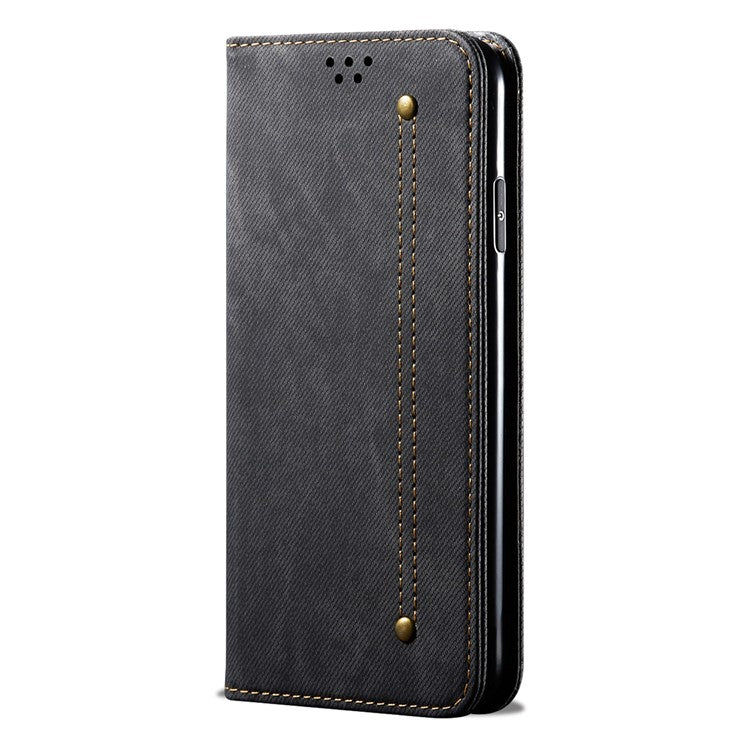 For vivo X200 5G Case Jeans Cloth Texture Anti-Scratch Leather Stand Phone Cover - Black