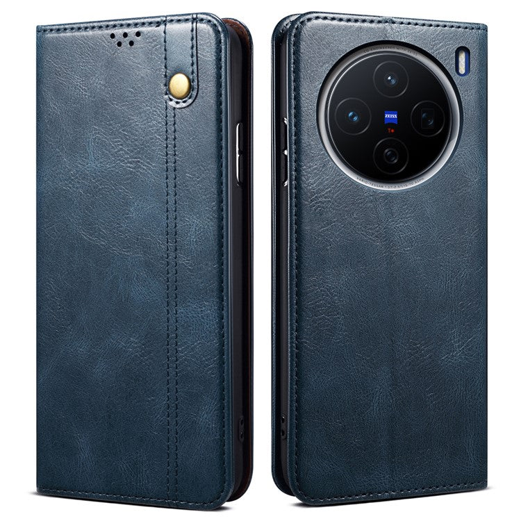 For vivo X200 Pro mini 5G Case Crazy Horse Texture Waxy Leather Wallet Stand Phone Cover - Blue