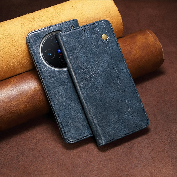 For vivo X200 Pro mini 5G Case Crazy Horse Texture Waxy Leather Wallet Stand Phone Cover - Blue