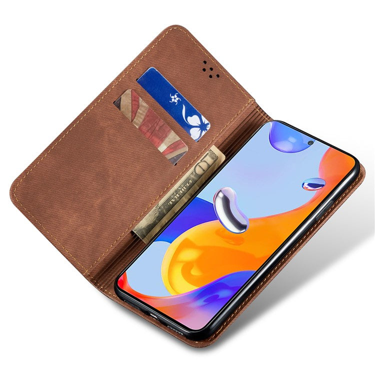 For vivo X200 Pro mini 5G Case Jeans Cloth Texture Anti-Scratch Leather Stand Phone Cover - Coffee