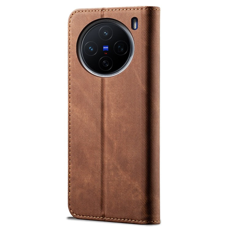 For vivo X200 Pro mini 5G Case Jeans Cloth Texture Anti-Scratch Leather Stand Phone Cover - Coffee