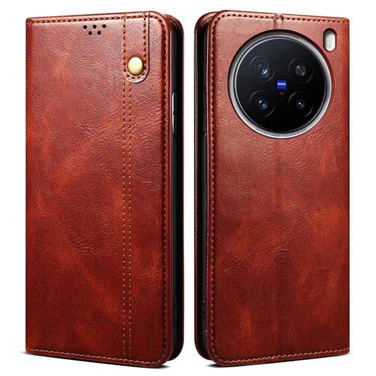 For vivo X200 Pro 5G Case Crazy Horse Texture Waxy Leather Wallet Stand Phone Cover - Brown