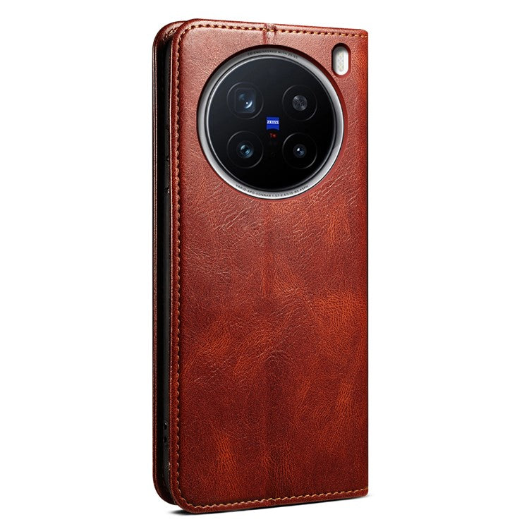 For vivo X200 Pro 5G Case Crazy Horse Texture Waxy Leather Wallet Stand Phone Cover - Brown