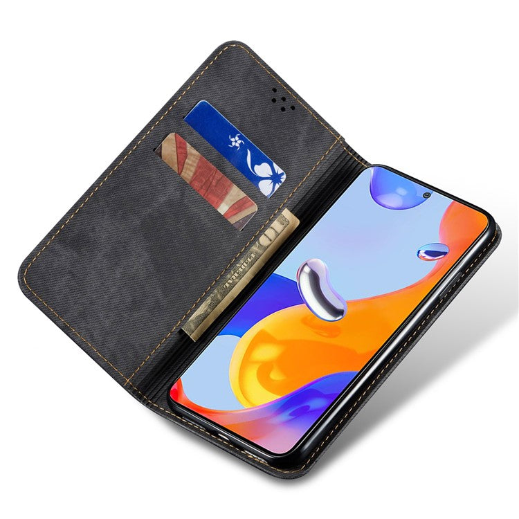 For vivo X200 Pro 5G Case Jeans Cloth Texture Anti-Scratch Leather Stand Phone Cover - Black