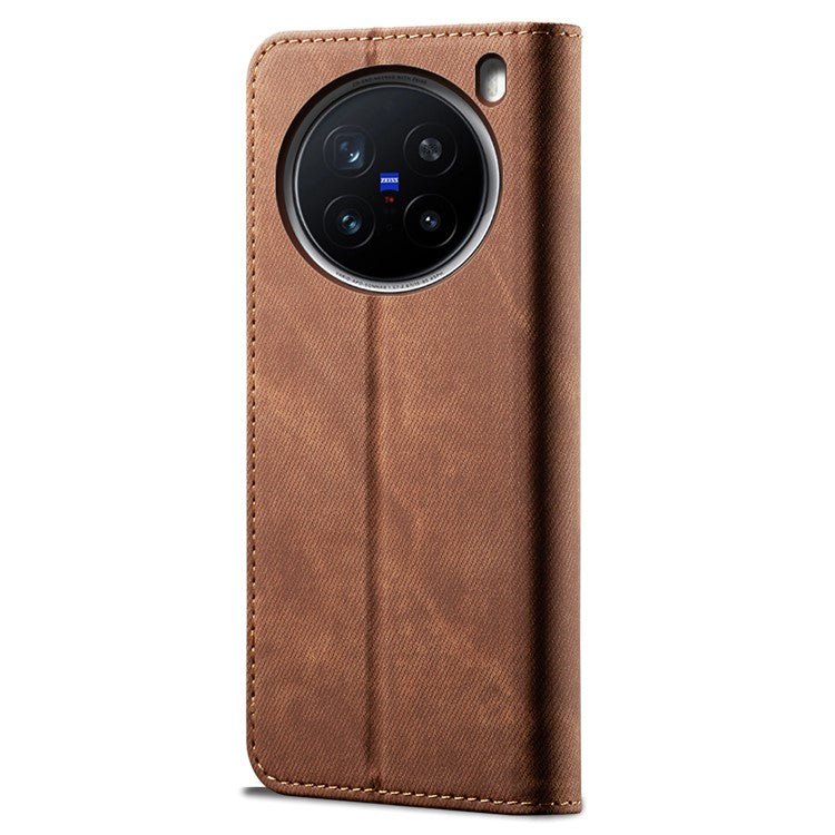 For vivo X200 Pro 5G Case Jeans Cloth Texture Anti-Scratch Leather Stand Phone Cover - Coffee