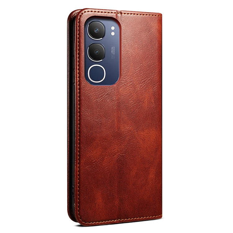 For vivo Y19s 4G Case Crazy Horse Texture Waxy Leather Wallet Stand Phone Cover - Brown