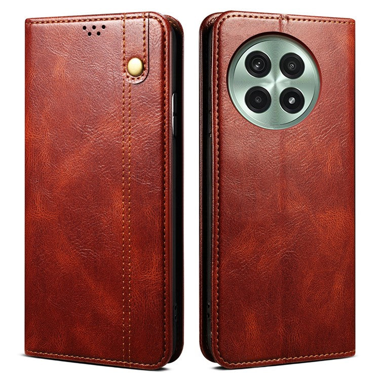 For OnePlus 13 Case Crazy Horse Texture Waxy Leather Wallet Stand Phone Cover - Brown