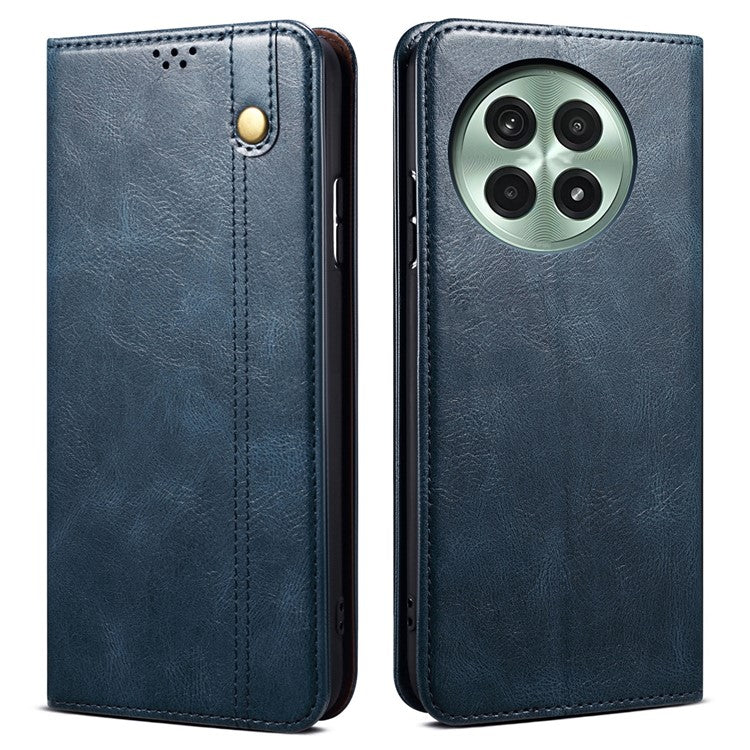 For OnePlus 13 Case Crazy Horse Texture Waxy Leather Wallet Stand Phone Cover - Blue