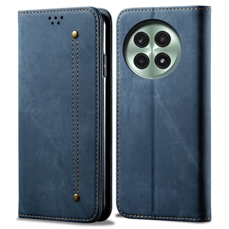 For OnePlus 13 Case Jeans Cloth Texture Anti-Scratch Leather Stand Phone Cover - Blue