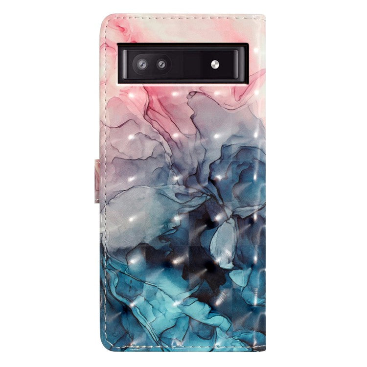 For Google Pixel 9a Case PU Leather Wallet Phone Cover 3D Pattern Printing - Pink Blue Marble