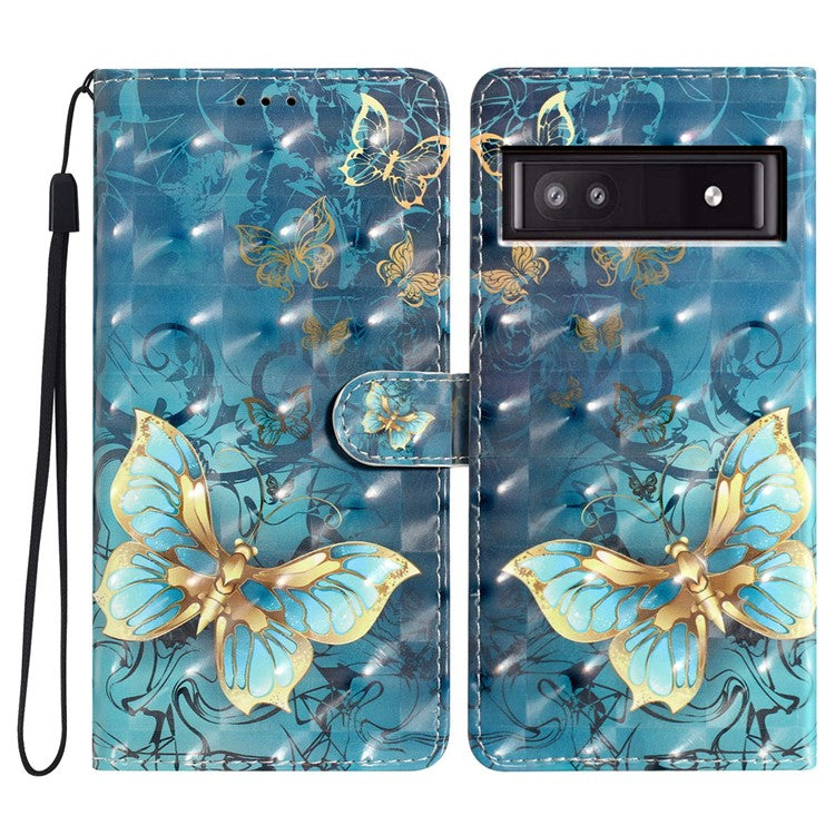 For Google Pixel 9a Case PU Leather Wallet Phone Cover 3D Pattern Printing - Butterfly