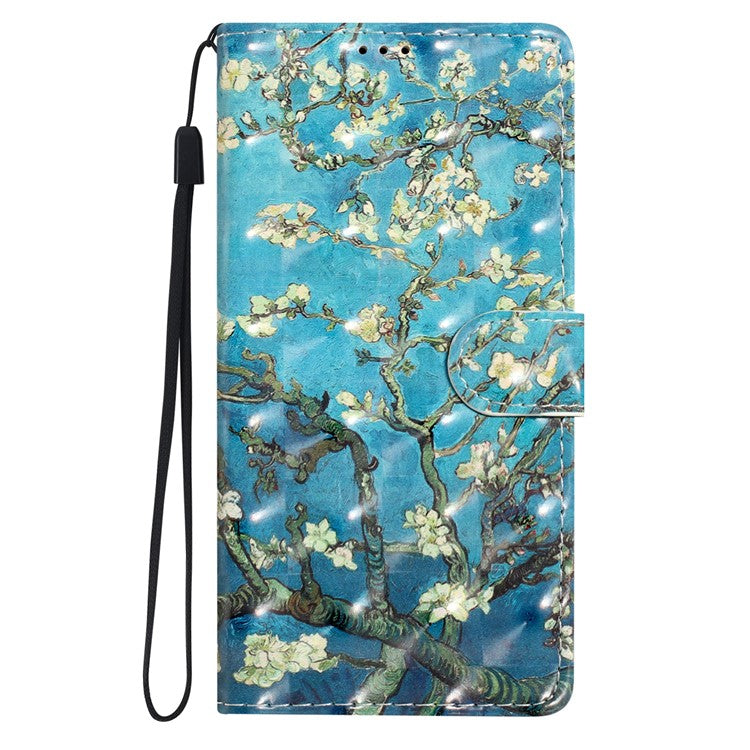 For Google Pixel 9a Case PU Leather Wallet Phone Cover 3D Pattern Printing - Apricot Blossom