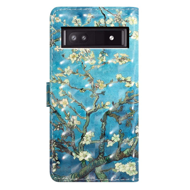 For Google Pixel 9a Case PU Leather Wallet Phone Cover 3D Pattern Printing - Apricot Blossom