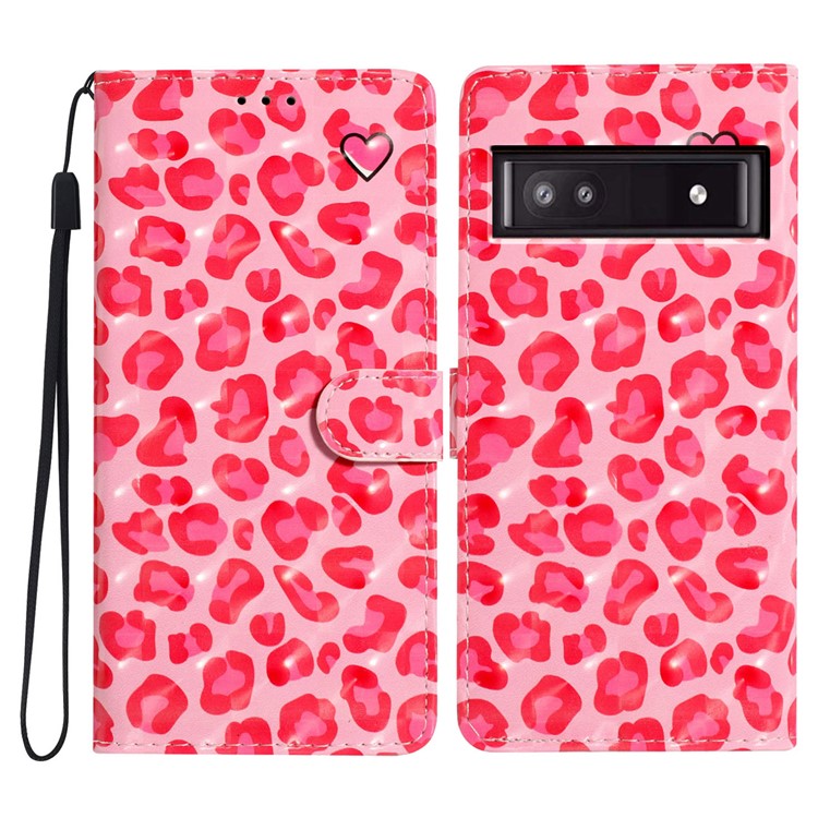 For Google Pixel 9a Case PU Leather Wallet Phone Cover 3D Pattern Printing - Pink Leopard Print