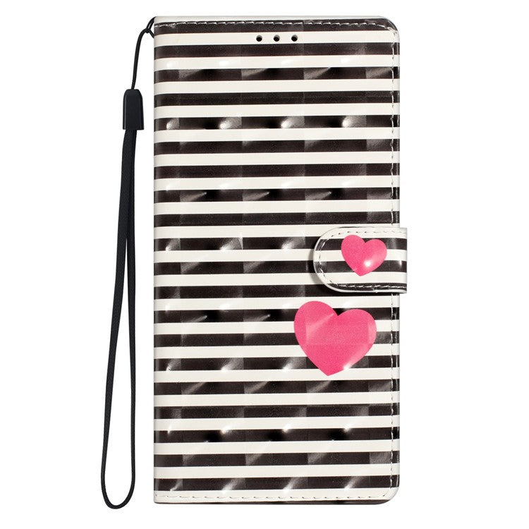 For Google Pixel 9a Case PU Leather Wallet Phone Cover 3D Pattern Printing - Stripes / Heart