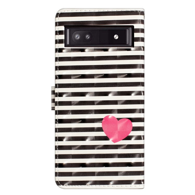 For Google Pixel 9a Case PU Leather Wallet Phone Cover 3D Pattern Printing - Stripes / Heart