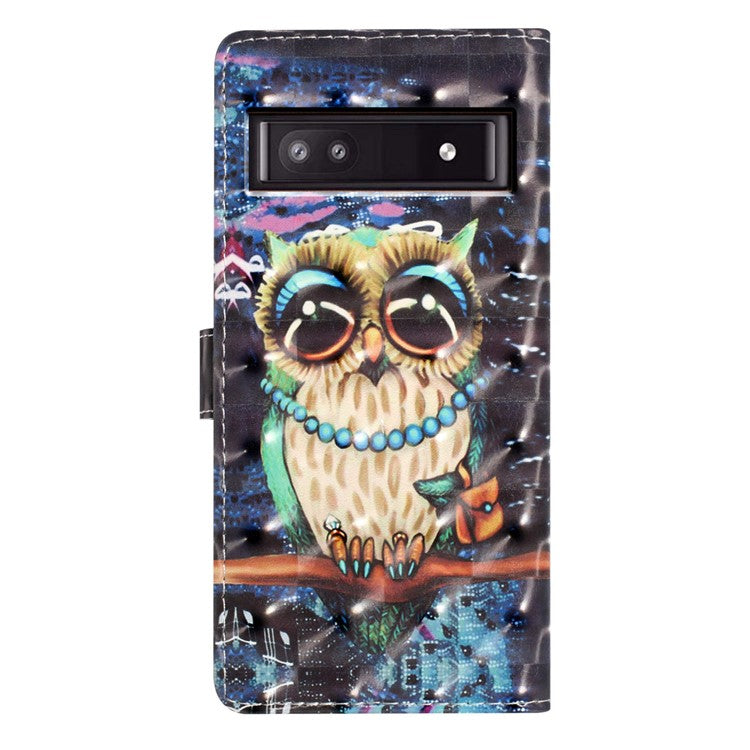 For Google Pixel 9a Case PU Leather Wallet Phone Cover 3D Pattern Printing - Owl