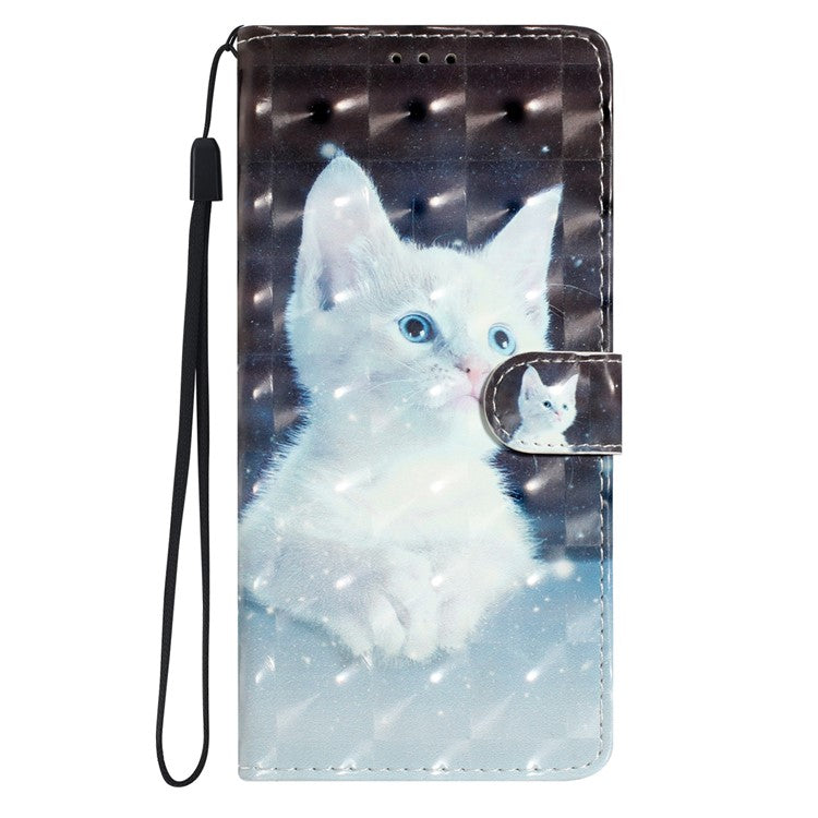 For Google Pixel 9a Case PU Leather Wallet Phone Cover 3D Pattern Printing - White Cat