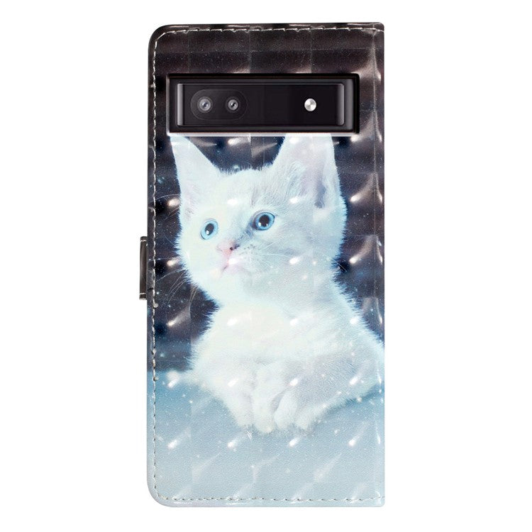 For Google Pixel 9a Case PU Leather Wallet Phone Cover 3D Pattern Printing - White Cat