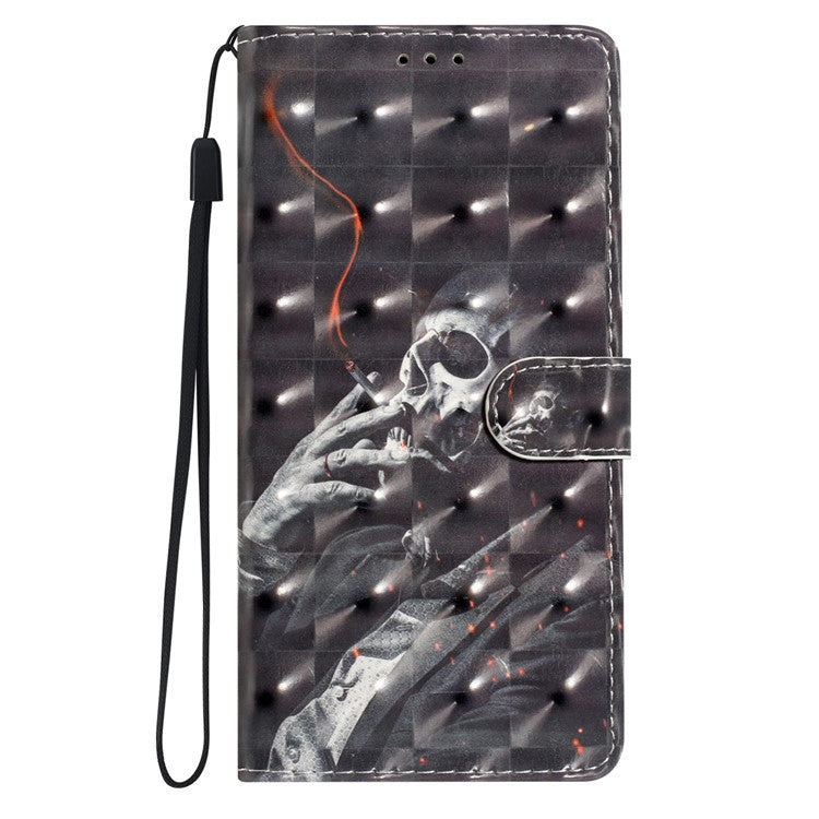 For Google Pixel 9a Case PU Leather Wallet Phone Cover 3D Pattern Printing - Smoking Skeleton