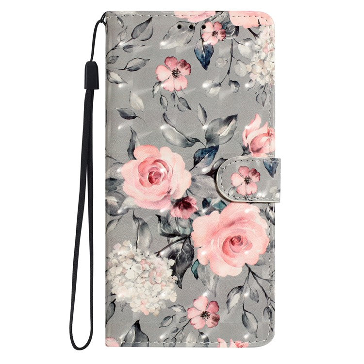 For Google Pixel 9a Case PU Leather Wallet Phone Cover 3D Pattern Printing - Flowers