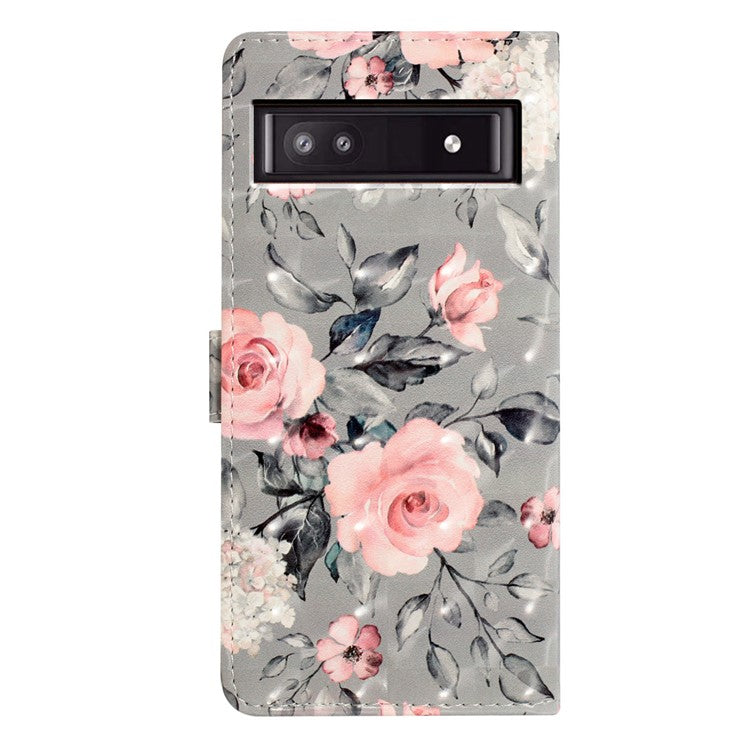 For Google Pixel 9a Case PU Leather Wallet Phone Cover 3D Pattern Printing - Flowers