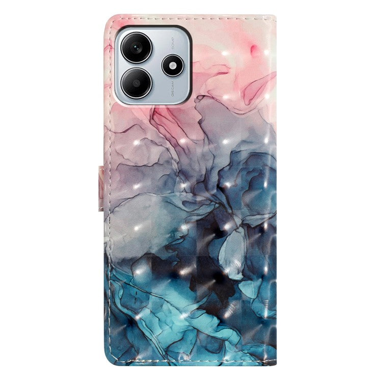 For Xiaomi Redmi Note 14 5G Case PU Leather Wallet Phone Cover 3D Pattern Printing - Pink Blue Marble